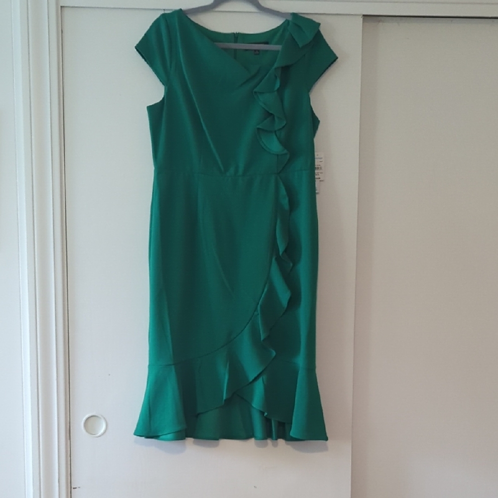 Glamour Green Asymmetrical Ruffled Sheath Dress